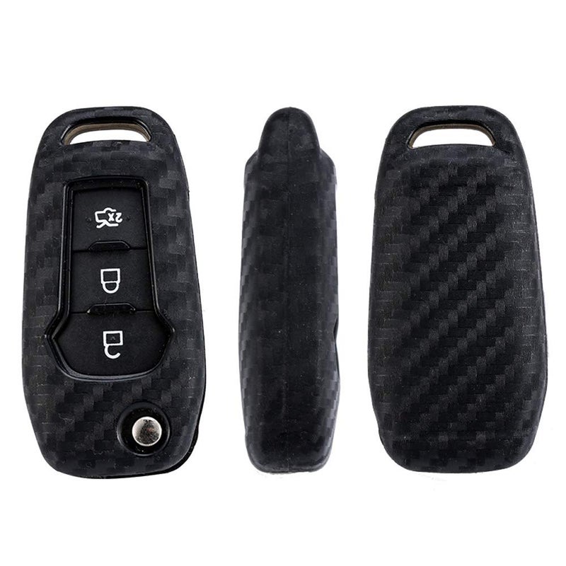 ROYALFOX(TM 2/3 Buttons flip Remote Key Fob case Cover for 2015 2016 2017 2018 2019 Ford F150 F250,Focus 3 Escort Kuga Everest Fiesta Mustang Edge MKV Fusion 2016 Ranger (Silicone Carbon Fiber) - Image 4